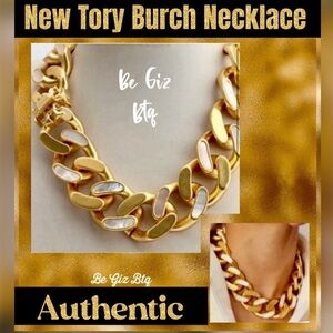 🆕Tory Burch Roxanne Inlay Chunky Bold Statement Gold Necklace